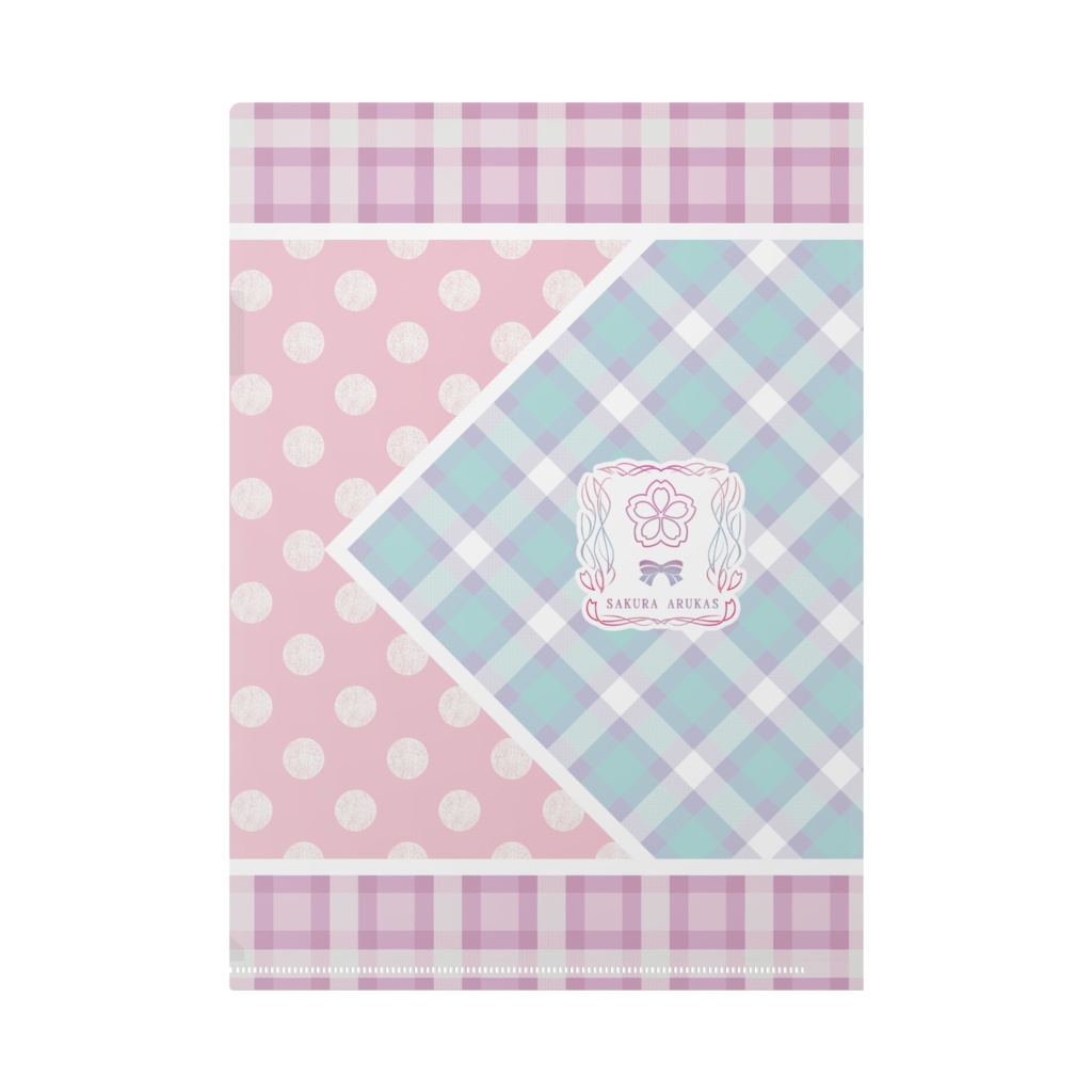 水玉チェッククリアファイルピンク