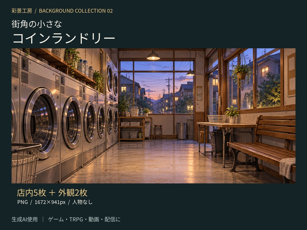     街角の小さなコインランドリー｜背景7枚【生成AI使用】