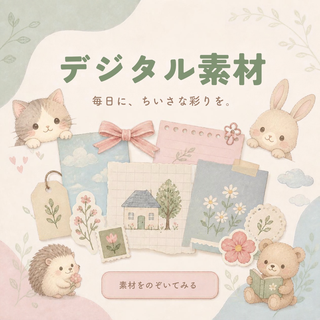 Cozy Cat Life｜猫の日常イラスト素材｜くすみカラー・透過PNG