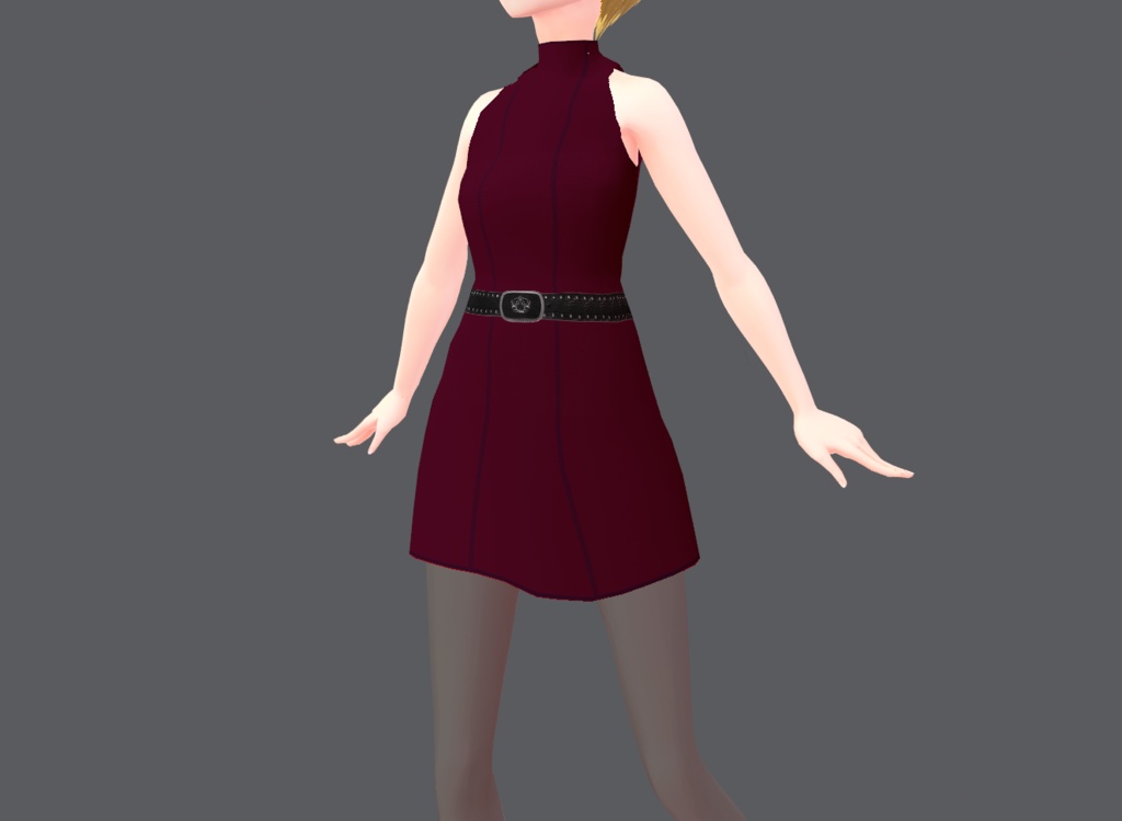 Red dress with belt 【VRoid】
