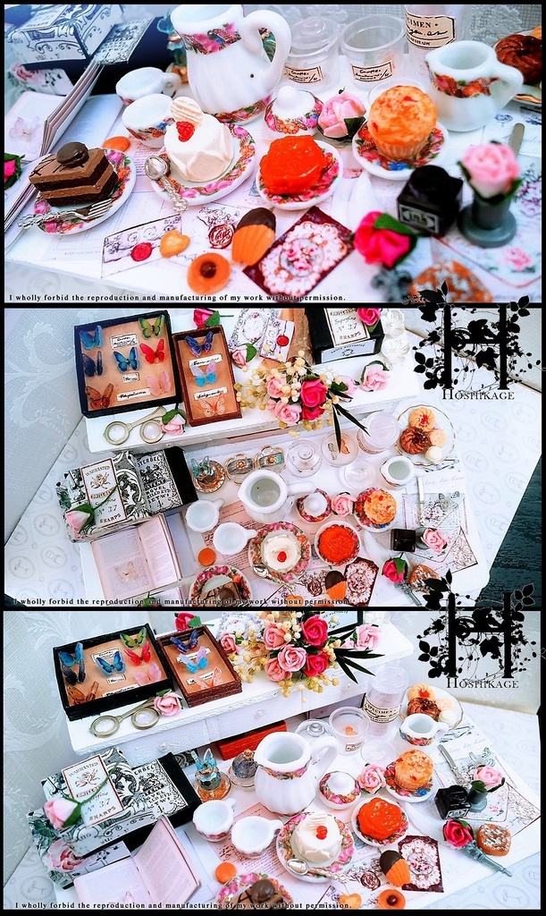 *蝶の収集家の作業部屋-お茶会ver,-(背景ボード+小物セット)*