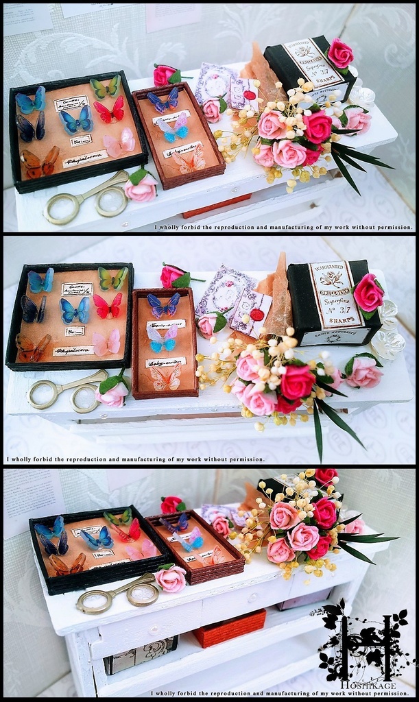 *蝶の収集家の作業部屋-お茶会ver,-(背景ボード+小物セット)*