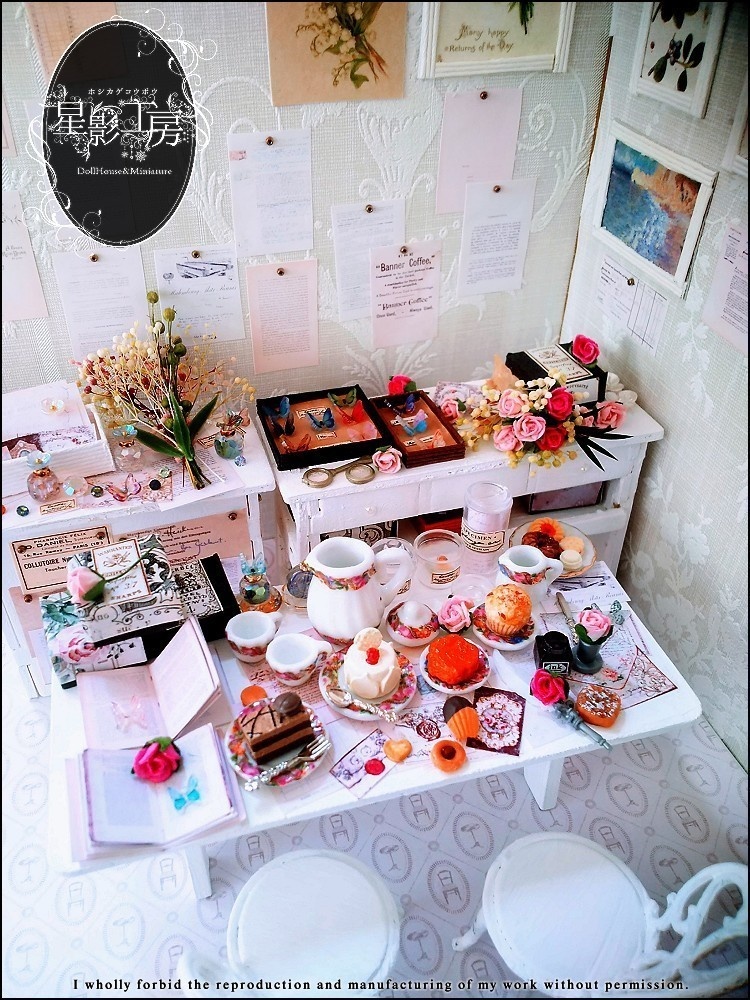 *蝶の収集家の作業部屋-お茶会ver,-(背景ボード+小物セット)*