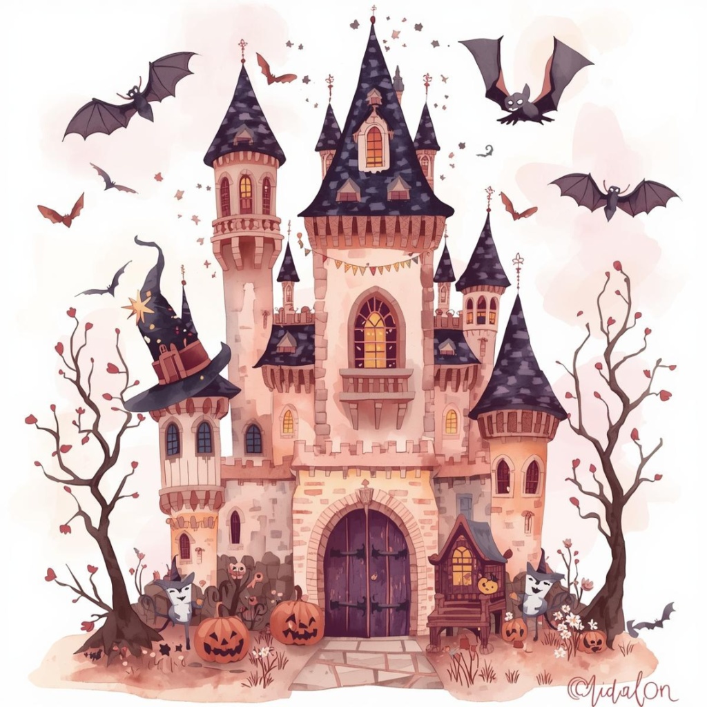 水彩風 ピンク アンティーク可愛い ハロウィン クリップアート セット(PNG背景透過/全20種類)