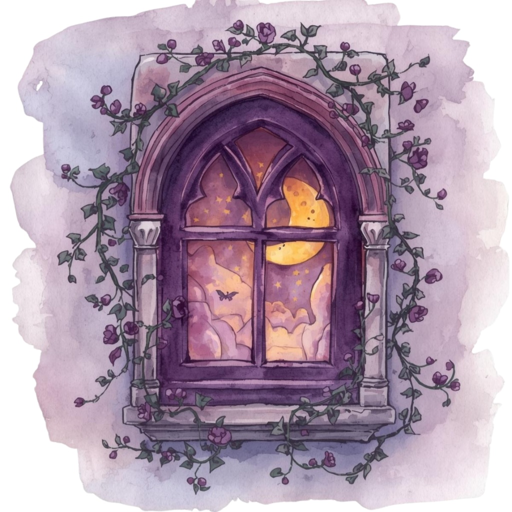 アンティーク可愛い紫のハロウィン水彩イラスト|商用利用OKクリップアート集