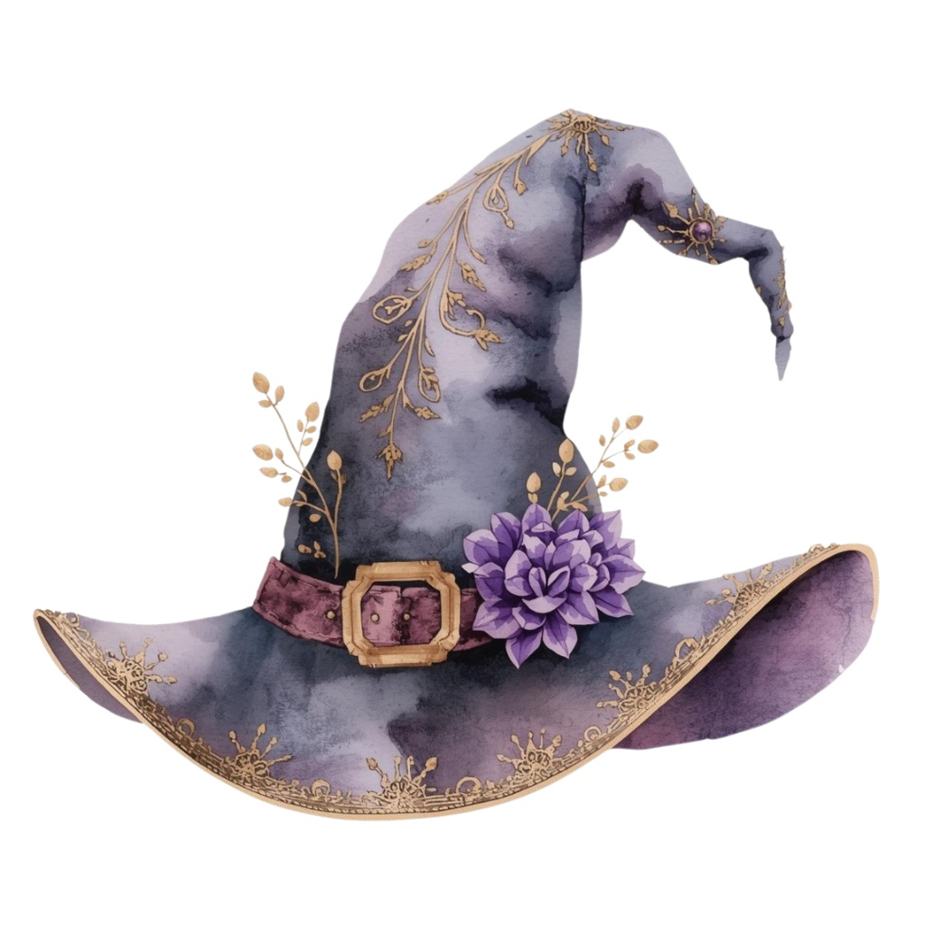 アンティーク可愛い紫のハロウィン水彩イラスト|商用利用OKクリップアート集