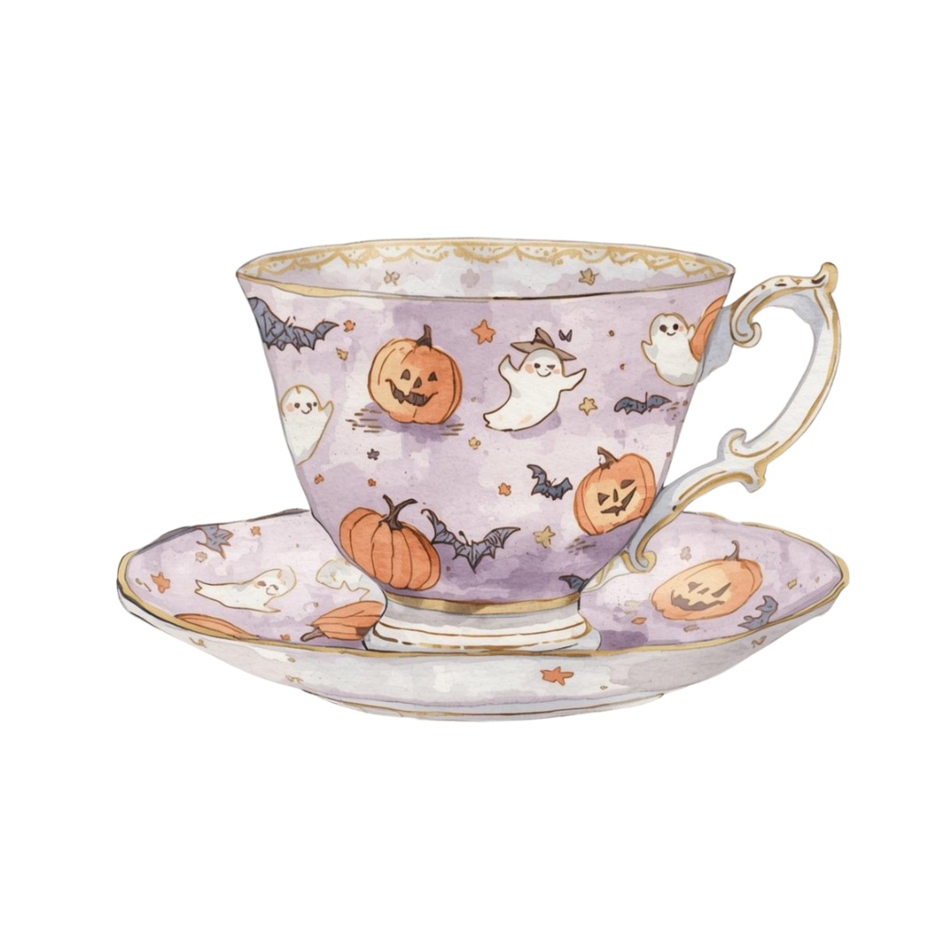 アンティーク可愛い紫のハロウィン水彩イラスト|商用利用OKクリップアート集