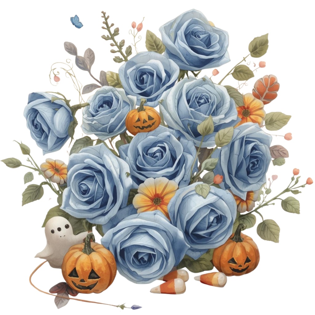 水彩ブルーアンティークハロウィンクリップアートセット(全20種・PNG)