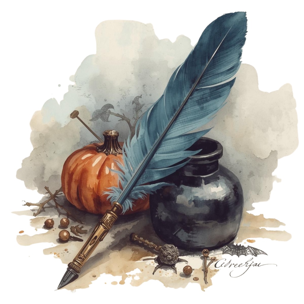 水彩ブルーアンティークハロウィンクリップアートセット(全20種・PNG)