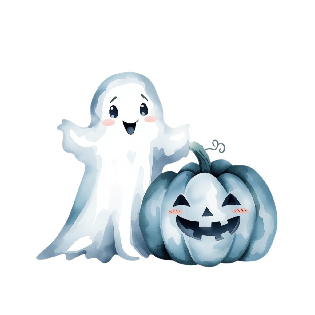 水彩ブルーアンティークハロウィンクリップアートセット(全20種・PNG)