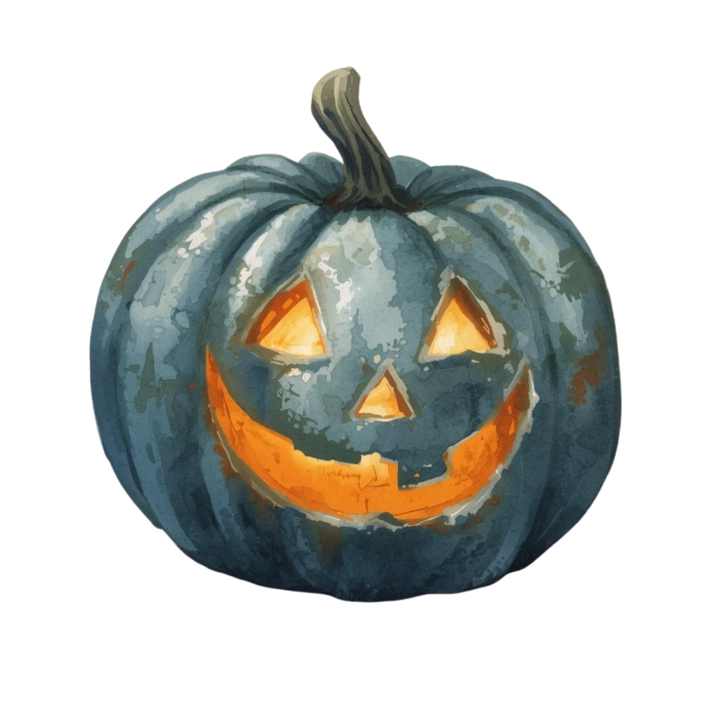 水彩ブルーアンティークハロウィンクリップアートセット(全20種・PNG)