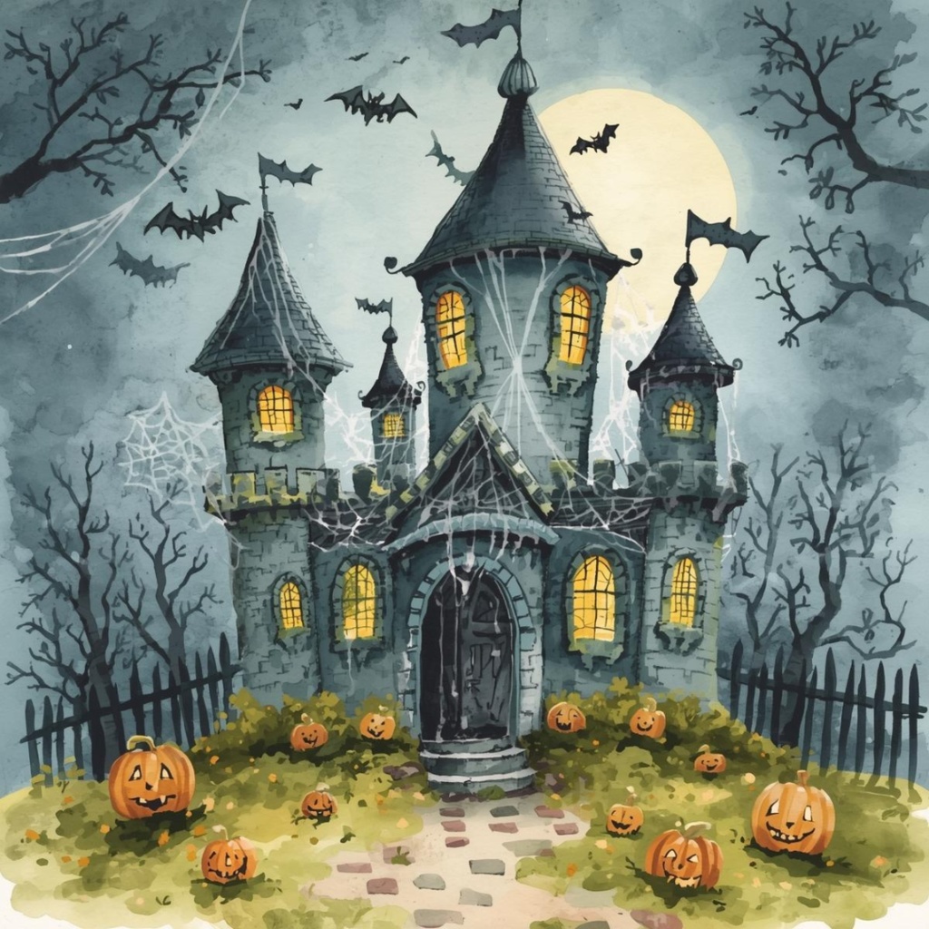 水彩ブルーアンティークハロウィンクリップアートセット(全20種・PNG)