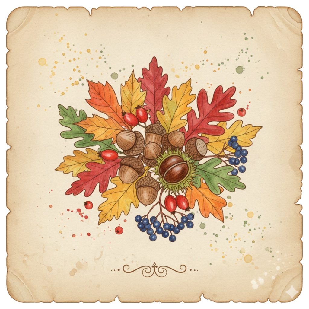 秋の訪れを告げる水彩クリップアート:アンティークフラワーコレクション(PNG)