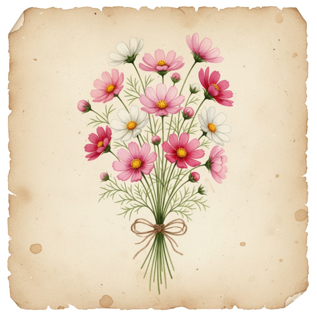 秋の訪れを告げる水彩クリップアート:アンティークフラワーコレクション(PNG)