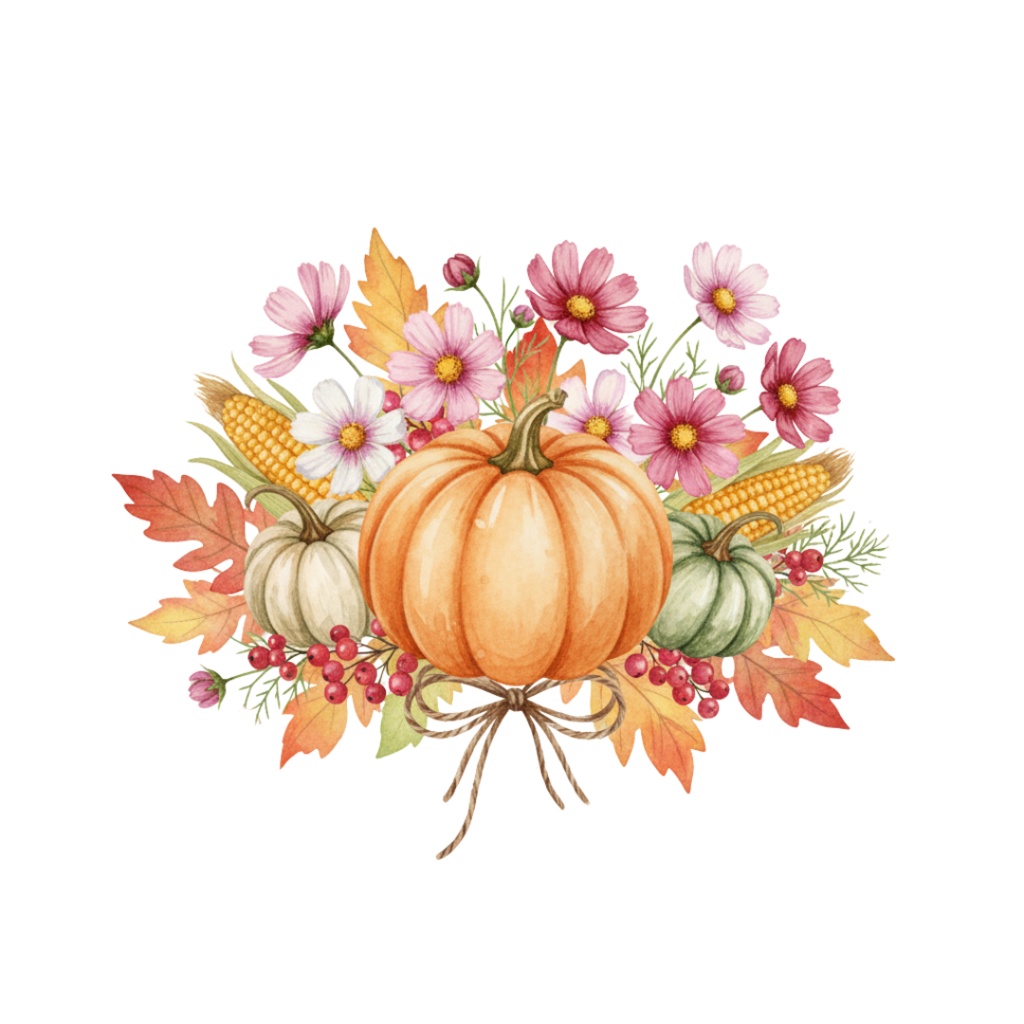 秋の訪れを告げる水彩クリップアート:アンティークフラワーコレクション(PNG)