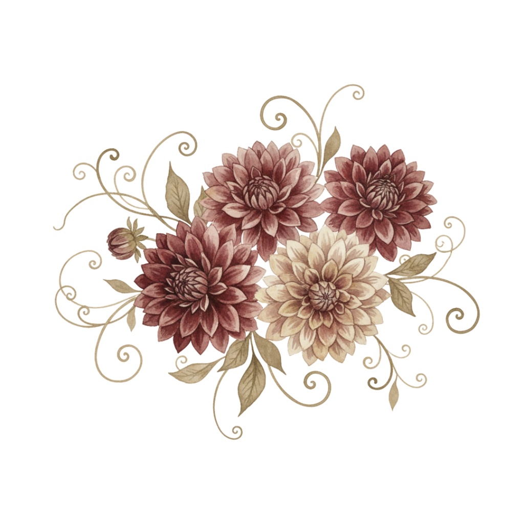 秋の訪れを告げる水彩クリップアート:アンティークフラワーコレクション(PNG)
