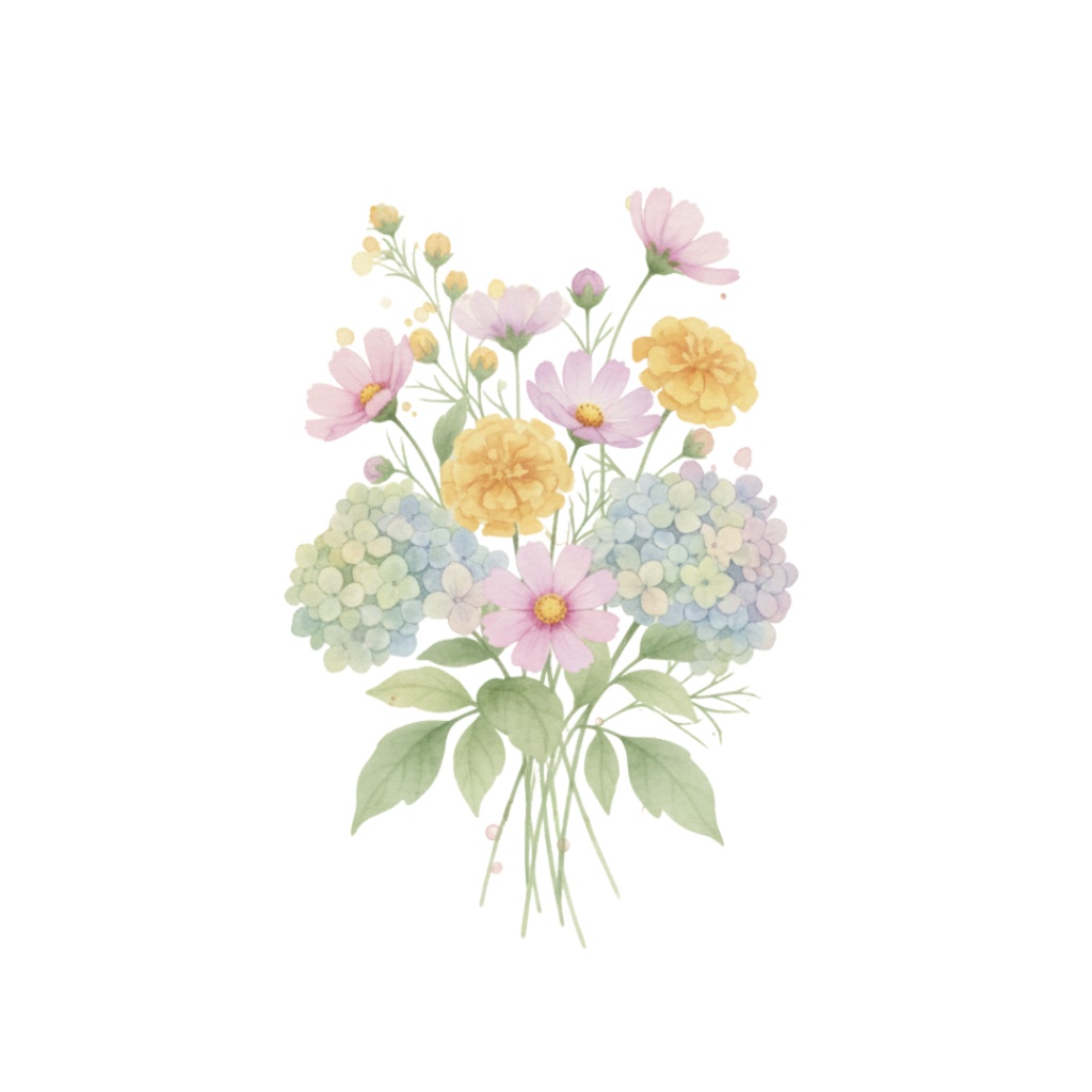 秋の訪れを告げる水彩クリップアート:アンティークフラワーコレクション(PNG)