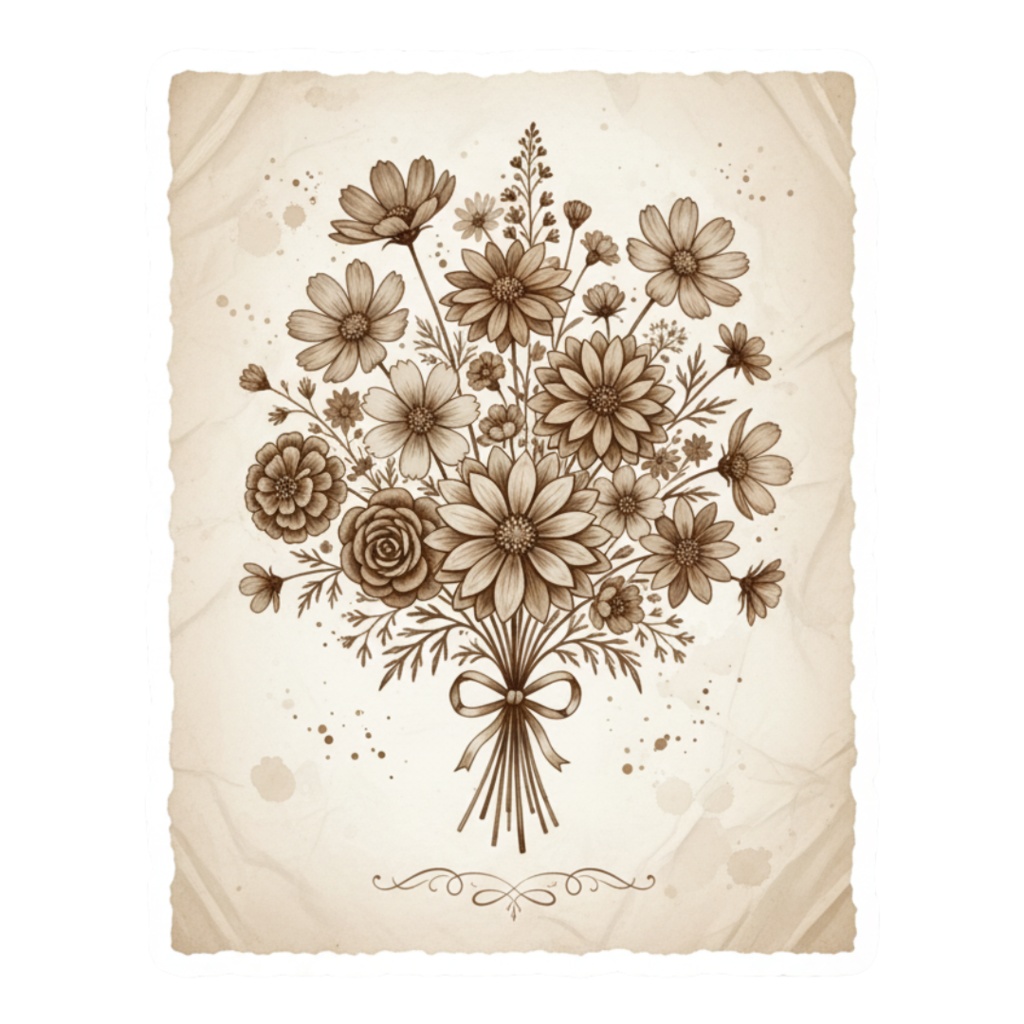 秋の訪れを告げる水彩クリップアート:アンティークフラワーコレクション(PNG)