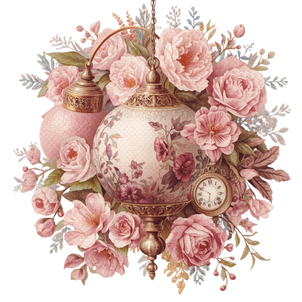 ふんわりピンクのクリスマス素材集 アンティーク×ナチュラル×水彩 Antique Pink Christmas Clipart