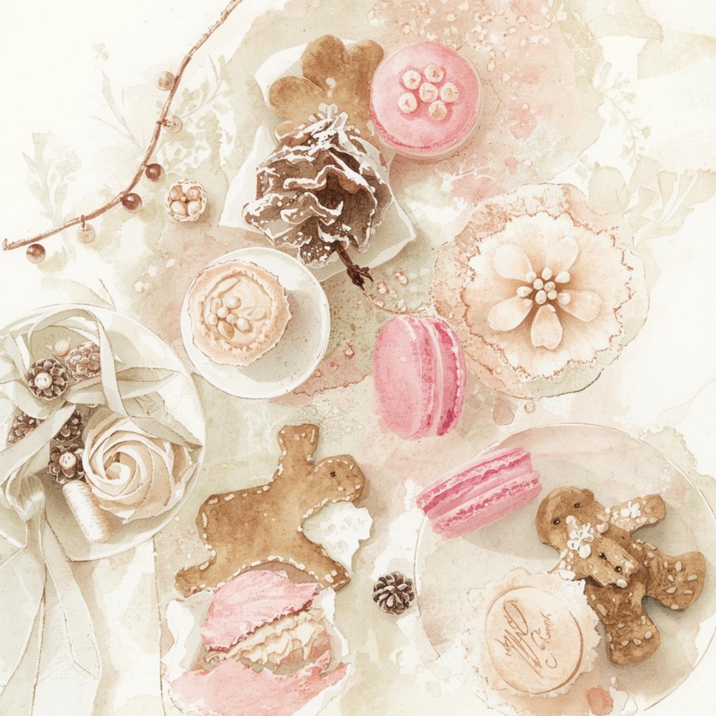 ふんわりピンクのクリスマス素材集 アンティーク×ナチュラル×水彩 Antique Pink Christmas Clipart