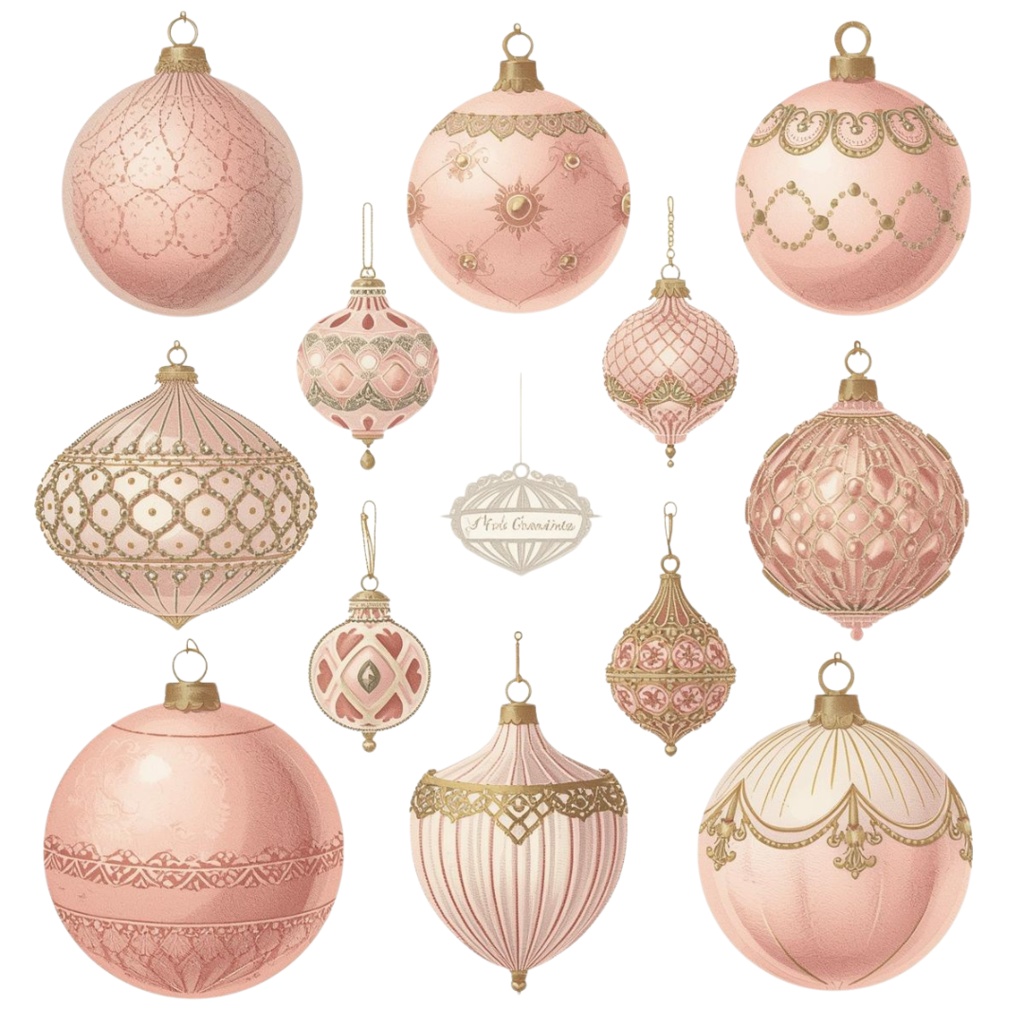 ふんわりピンクのクリスマス素材集 アンティーク×ナチュラル×水彩 Antique Pink Christmas Clipart