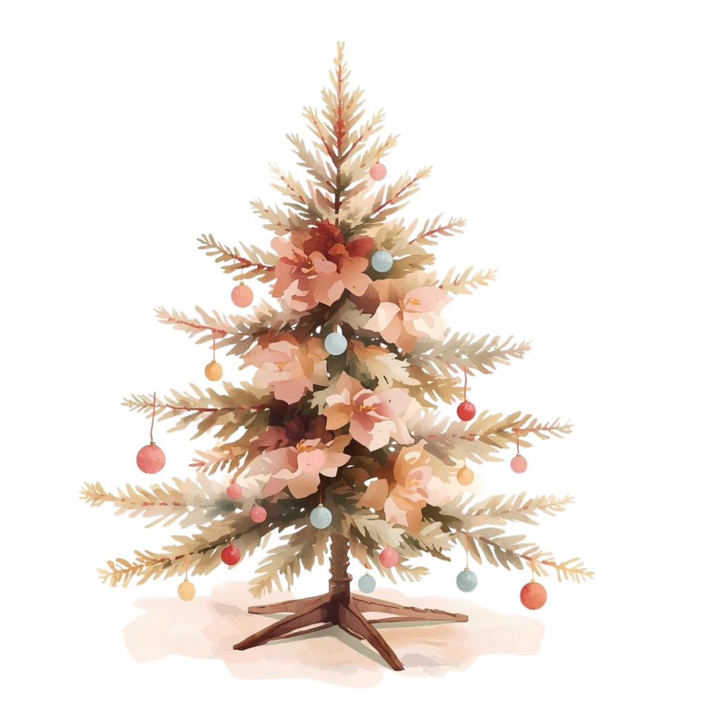 ふんわりピンクのクリスマス素材集 アンティーク×ナチュラル×水彩 Antique Pink Christmas Clipart