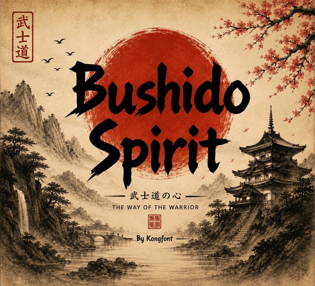 Bushido Spirit｜和風ブラシ・サムライ ディスプレイ欧文フォント