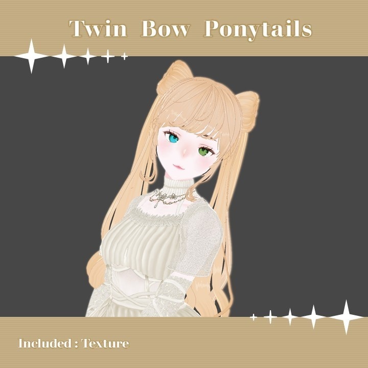 【Vroid】Twin Bow Ponytails Hairstyle with Texture