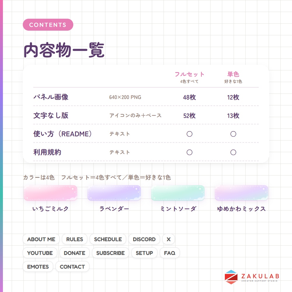 【SALE】【Twitchパネル/バナー】ゆめかわパステル 12種×4色セット|Yumekawa Panels
