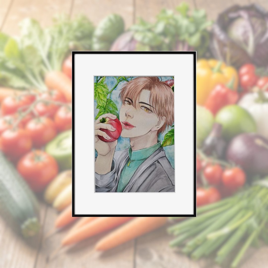 夏野菜「トマト」｜Haizi｜水彩画 原画（COA付・一点物）