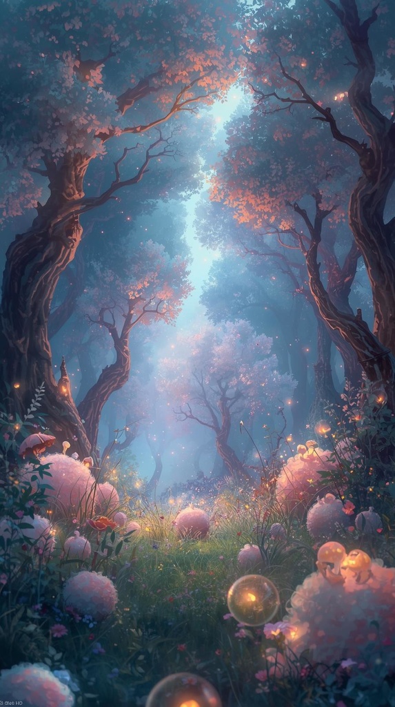 幻想的な森の光の小道｜ファンタジー背景素材