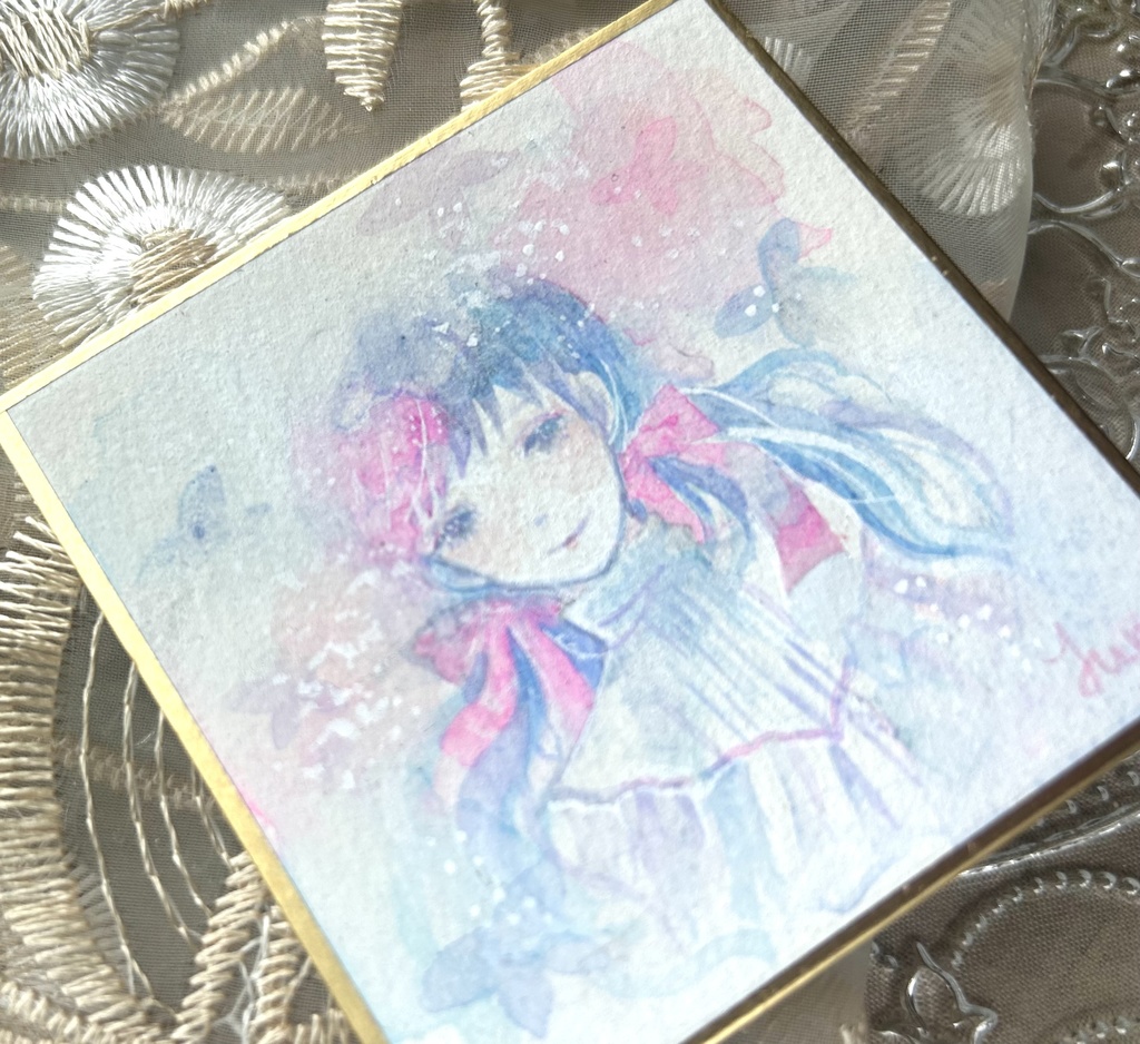 【値下げ】ミニ色紙「Ribbon」