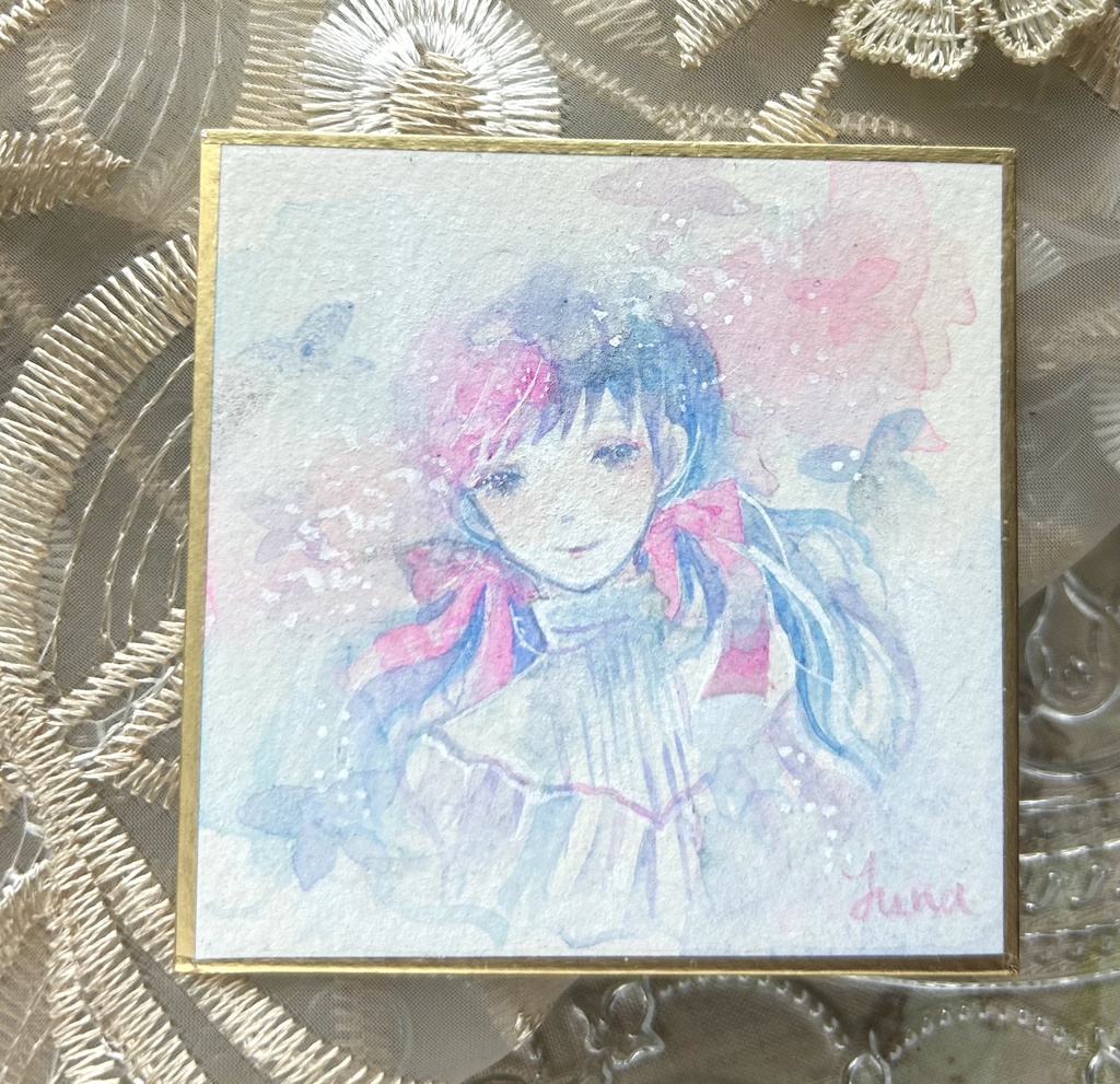 【値下げ】ミニ色紙「Ribbon」