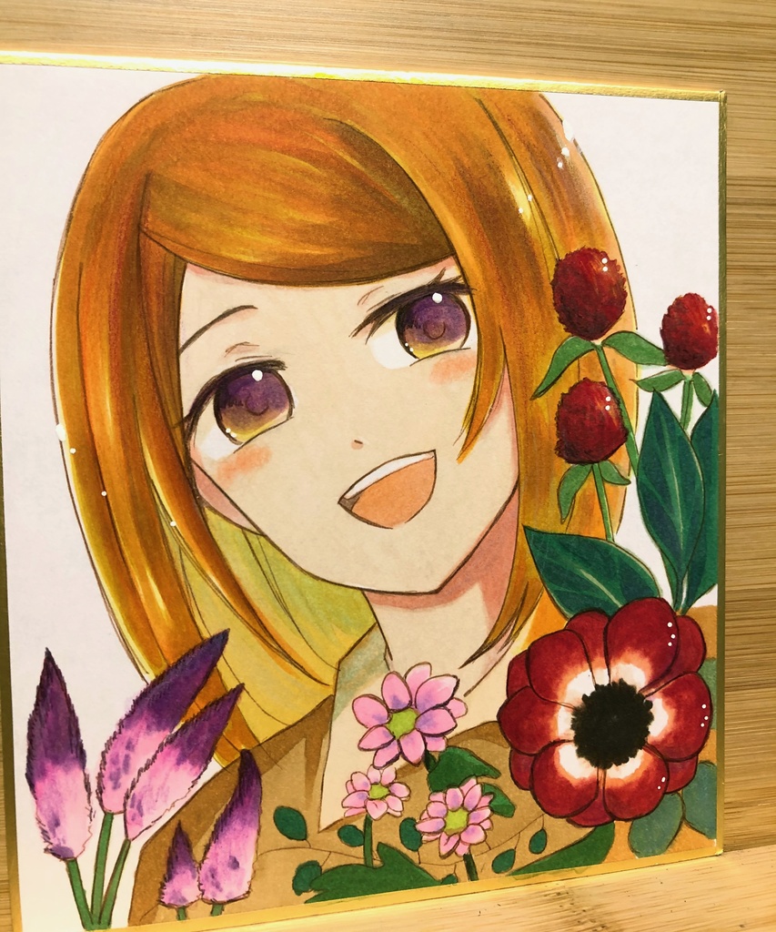 女の子とお花のイラスト色紙