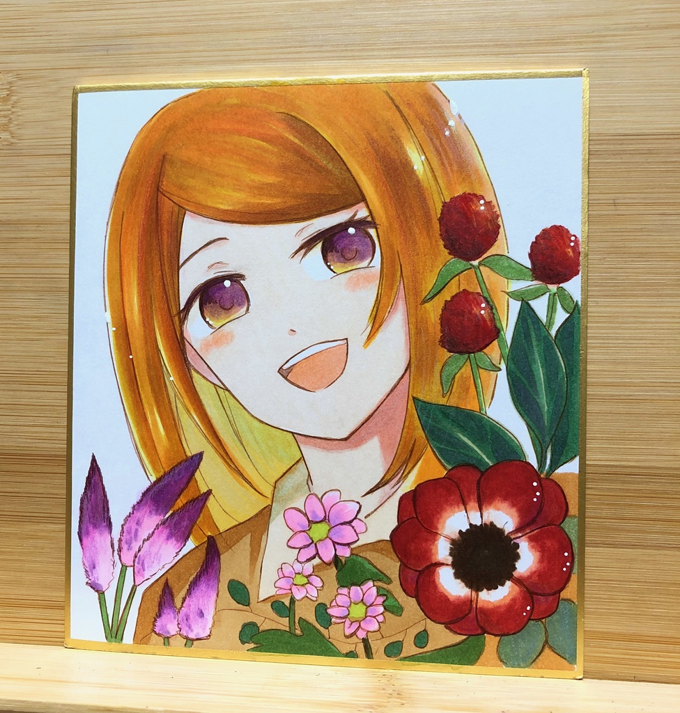 女の子とお花のイラスト色紙