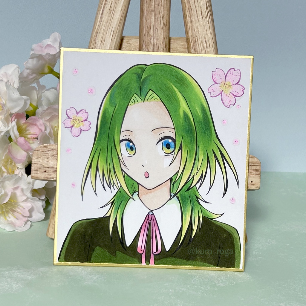 桜背景のカラー色紙