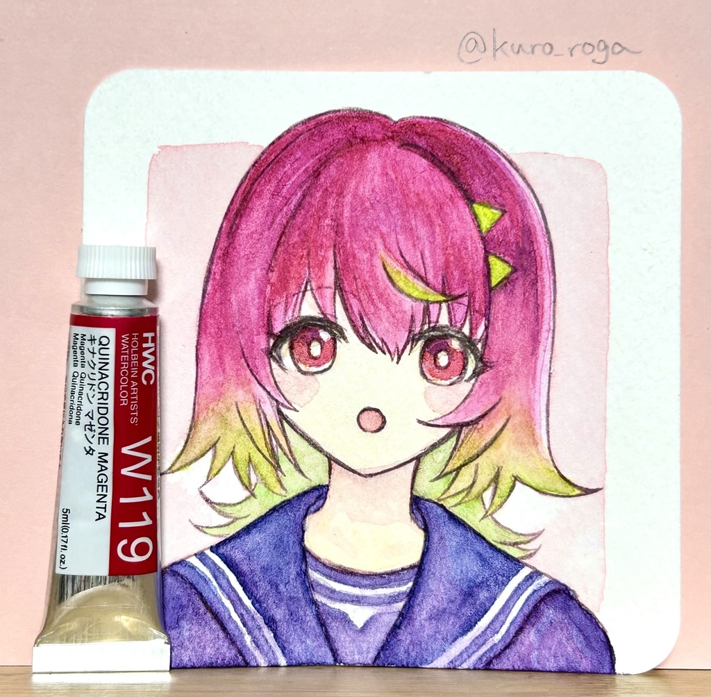 ピンク髪の女の子のイラスト原画