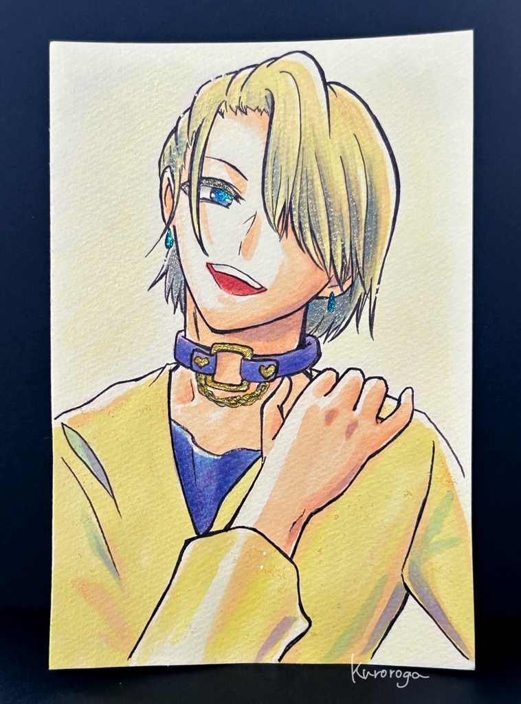 クリーム色髪のポストカードサイズイラスト