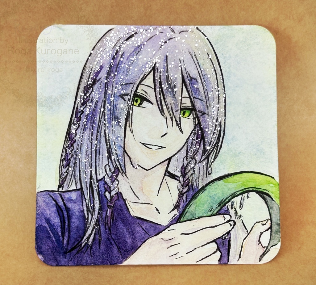 透明水彩イラスト原画「水濡れ紫垂」