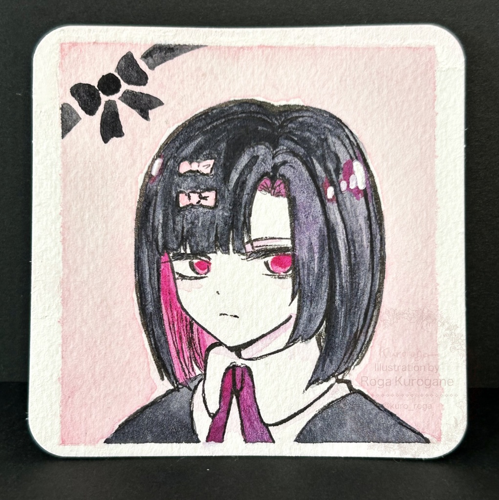 透明水彩イラスト原画「ピンクリボン」