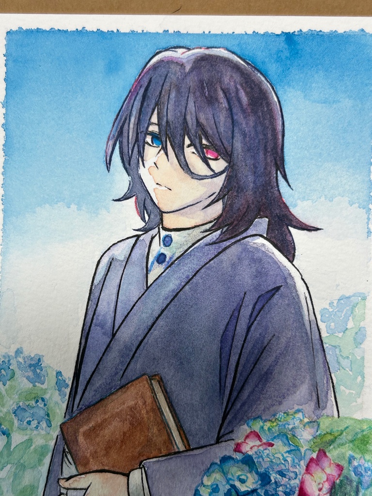透明水彩イラスト原画「紫陽花」