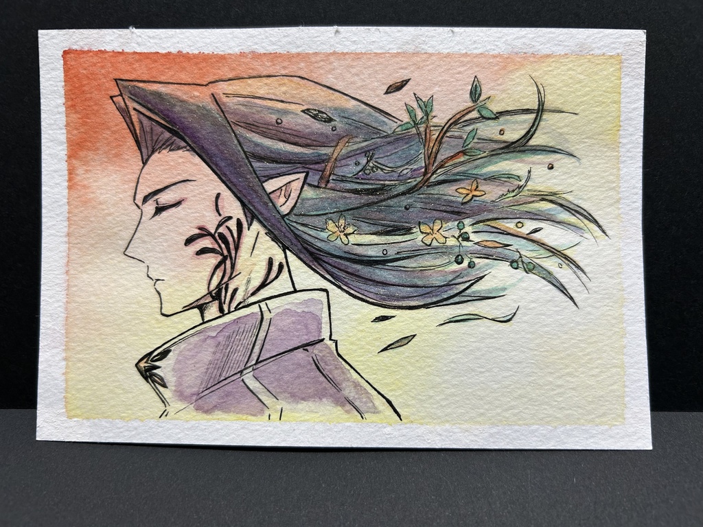 透明水彩アナログ原画「夕焼け」