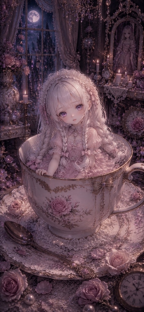 夢見るティールームの少女｜ゴシック壁紙3枚セット