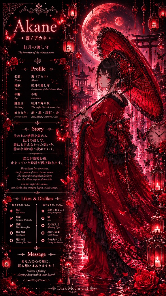 🩸 紅月に染まる和ゴシック少女|幻想壁紙3枚セット