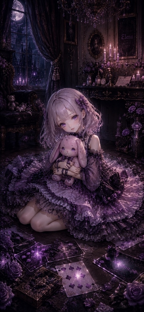 🧸 月夜のぬいぐるみ少女｜幻想壁紙3枚セット