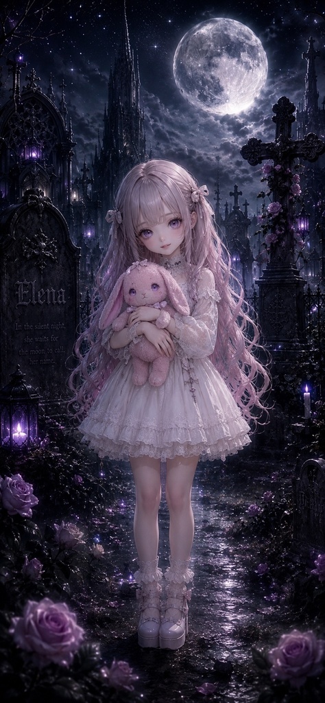 🌙 月墓に眠る少女 Elena|幻想壁紙3枚セット