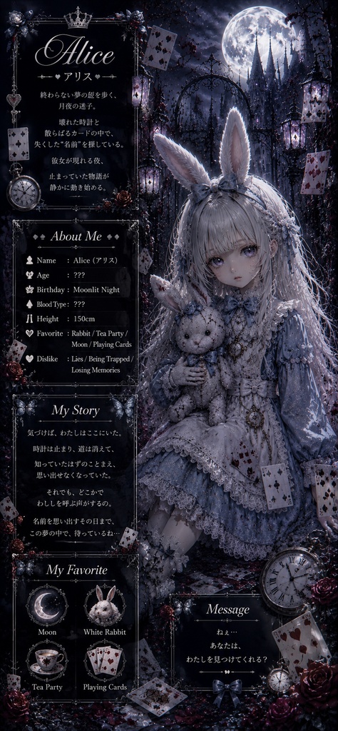 🐇 月夜のアリスバニー|幻想壁紙3枚セット