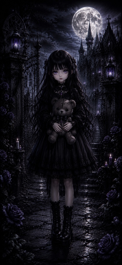 🖤 月影の黒ドール｜ゴシック壁紙3枚セット