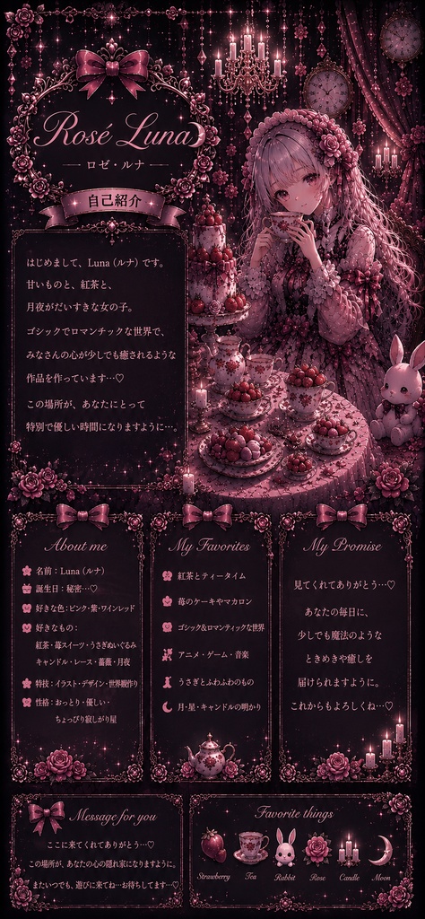 🍓 紅茶と苺の幻想少女|ゴシック壁紙3枚セット