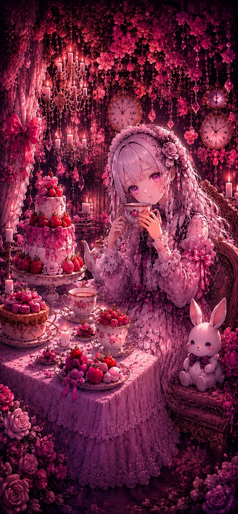 🍓 紅茶と苺の幻想少女｜ゴシック壁紙3枚セット